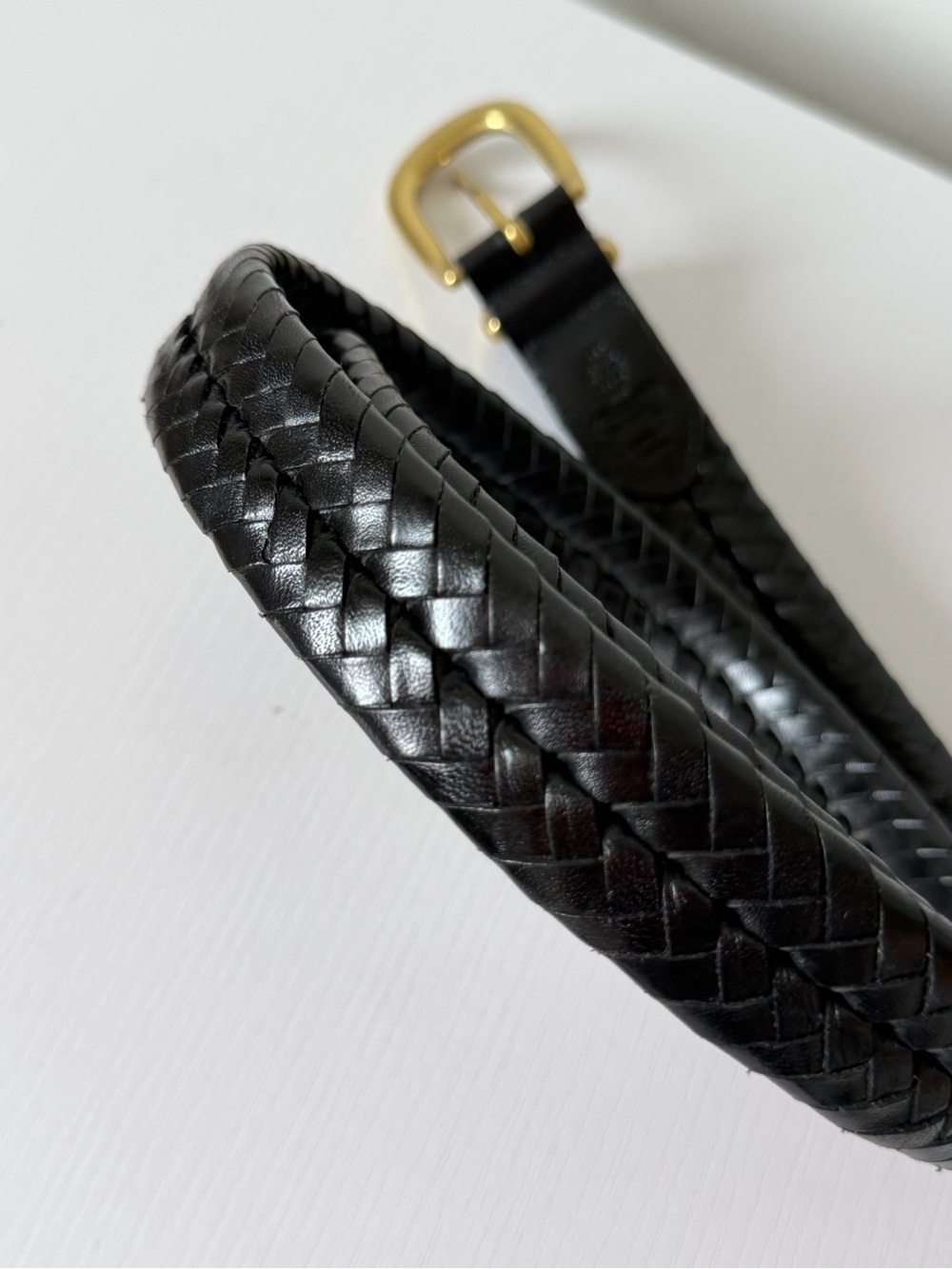 Coach Black Braided Leather Belt 34” / 85 cm Gold Tone Buckle Style 5922
